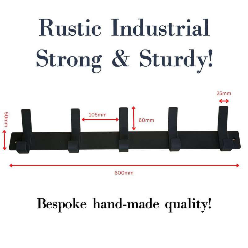 Lifespace 600mm Rustic Industrial Bespoke Utility Hook - 5 hooks