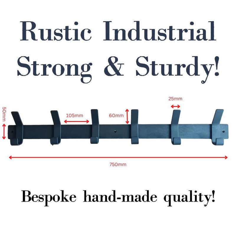 Lifespace 750mm Rustic Industrial Bespoke Utility Hook - 6 hooks