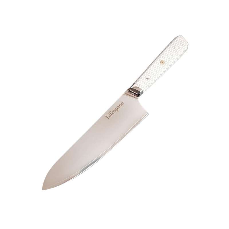 Lifespace 8" Cladded Steel Chef Knife w/ White Honeycomb Handle