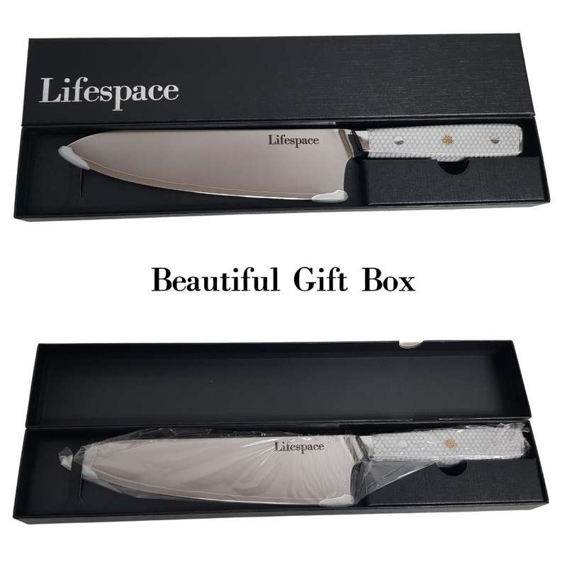 Lifespace 8" Cladded Steel Chef Knife w/ White Honeycomb Handle