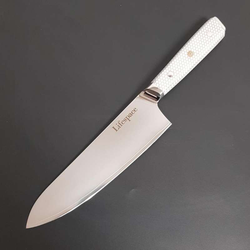 Lifespace 8" Cladded Steel Chef Knife w/ White Honeycomb Handle