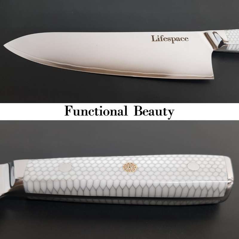 Lifespace 8" Cladded Steel Chef Knife w/ White Honeycomb Handle