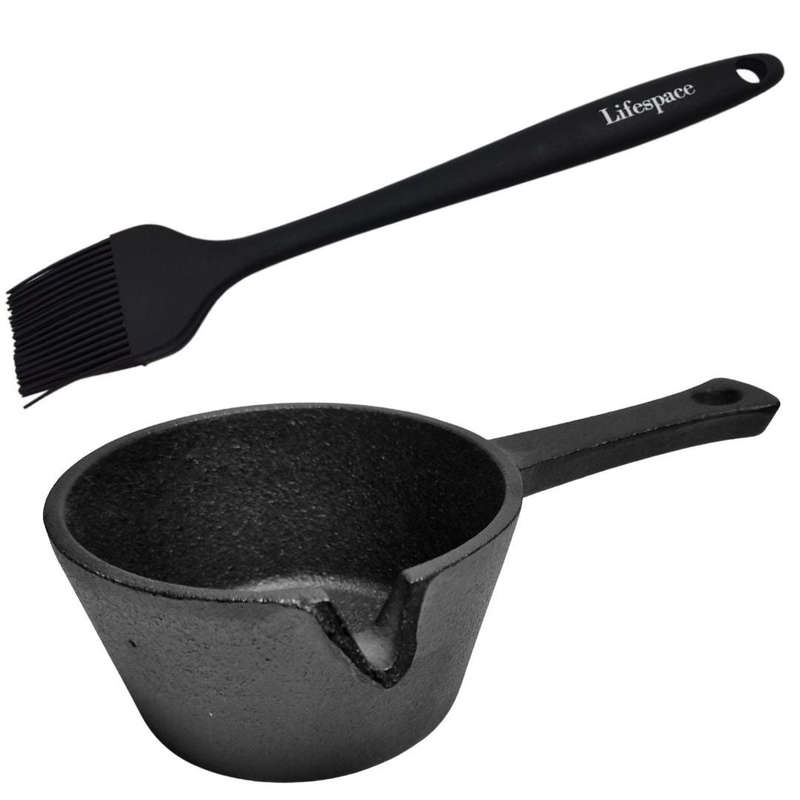 Lifespace 9,5cm Cast Iron Basting Pot & Lifespace Silicone Basting Brush Bundle Deal