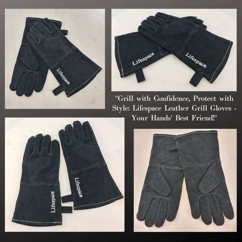 Lifespace Black Leather Braai Gloves - lined for extra comfort. EXCELLENT QUALITY!