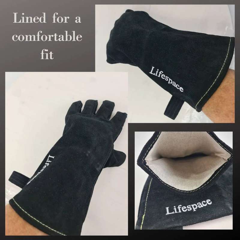 Lifespace Black Leather Braai Gloves - lined for extra comfort. EXCELLENT QUALITY!