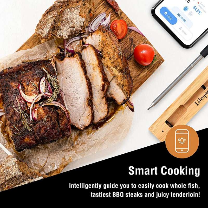 Lifespace Bluetooth Thermometer on Wood Base - Dual Probe