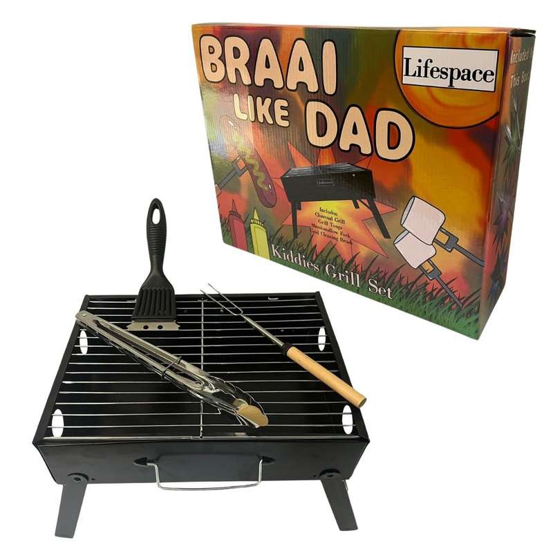 Lifespace 'Braai Like Dad' Kiddies Charcoal Grill with Accessories - Junior Grillmaster Adventure...