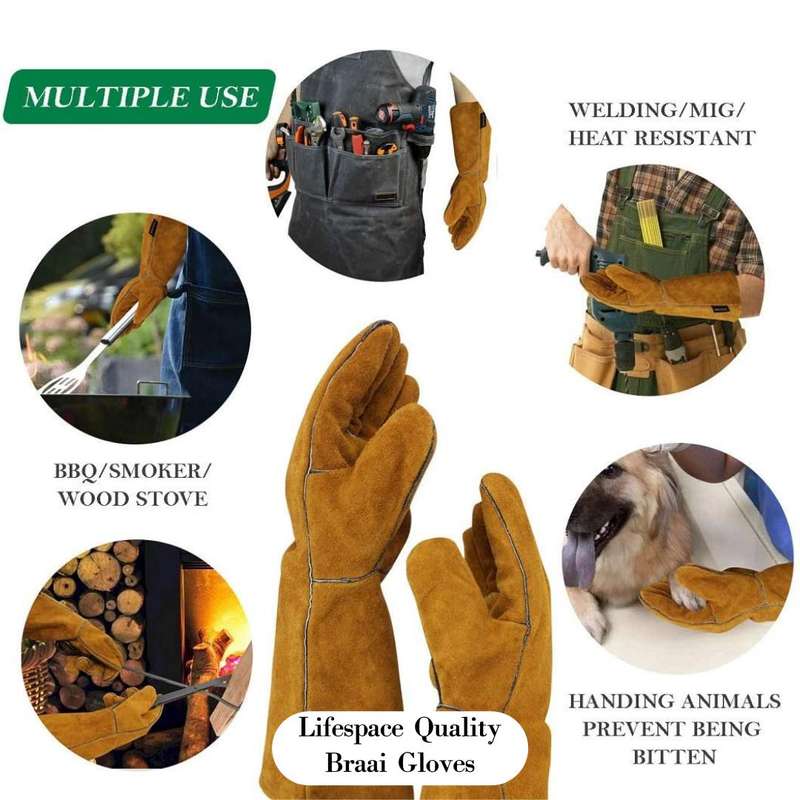 Lifespace Brown Leather Braai Gloves - lined for extra comfort