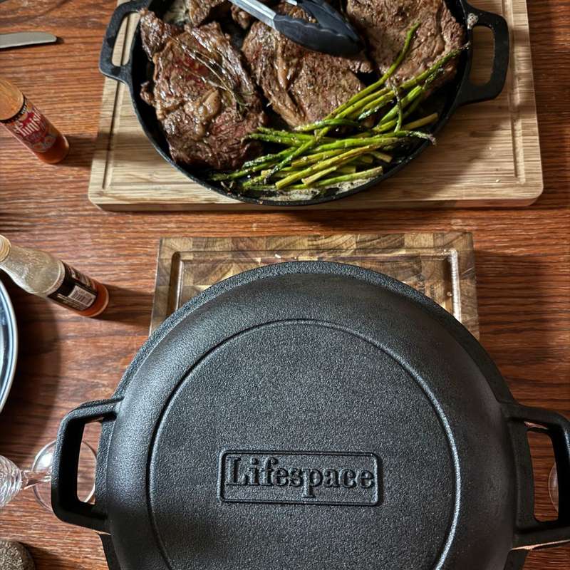 Lifespace Cast Iron Double Dutch Oven Pot 26cm