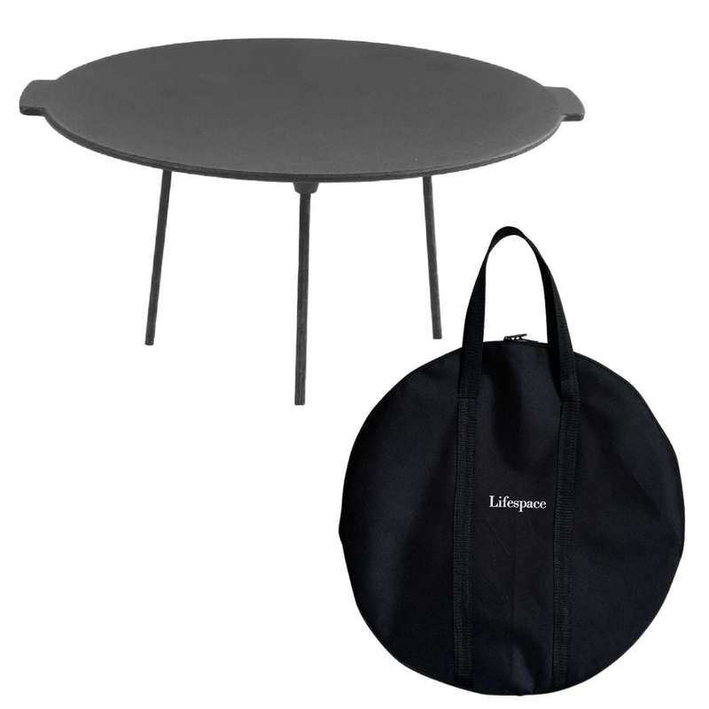 Lifespace Cast Iron Grill Plate with Carry Bag & Removable Legs - 45cm