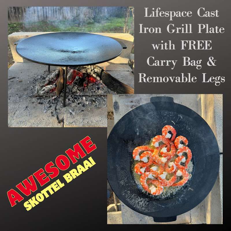Lifespace Cast Iron Grill Plate with Carry Bag & Removable Legs - 45cm