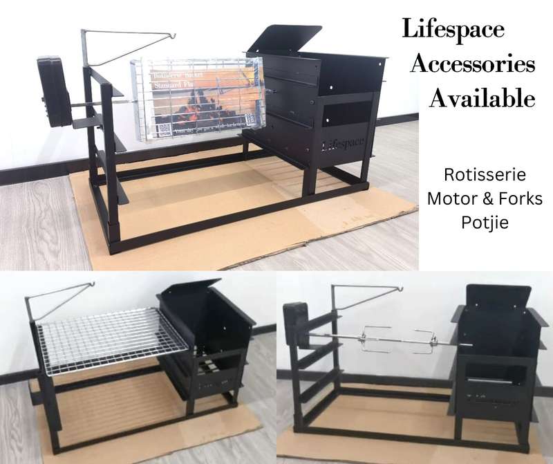 Lifespace Ember Maker Braai & Grid w/ Potjie Hook & Rotisserie Bracket