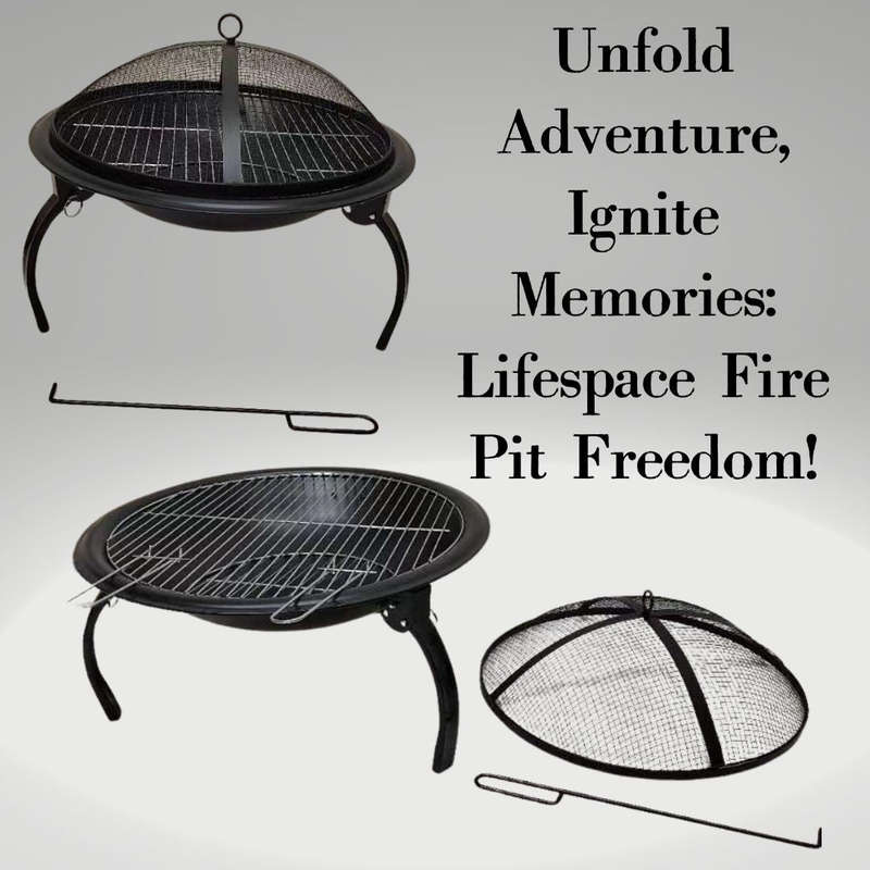 Lifespace Folding Portable Fire Pit Bowl with Braai Grid & Dome