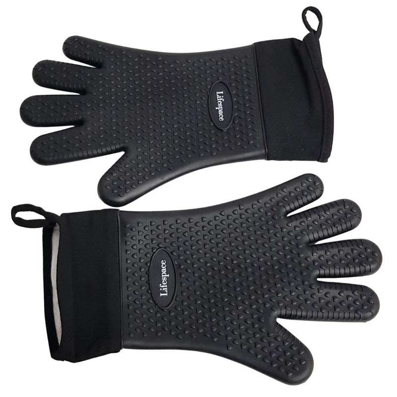 Lifespace Heat Resistant Silicone Gloves (pair) - Cotton Lined, Fully Washable