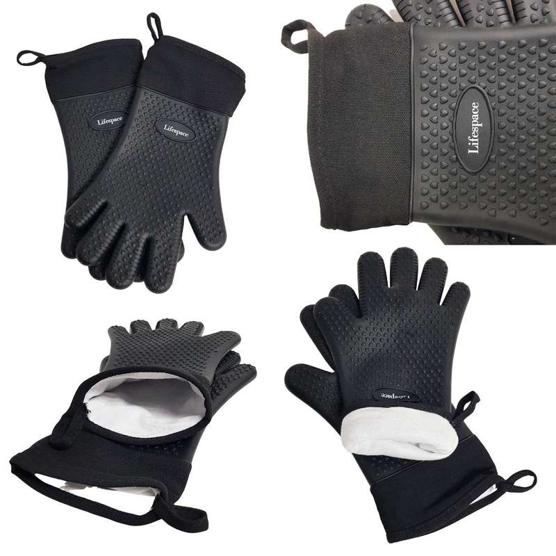 Lifespace Heat Resistant Silicone Gloves (pair) - Cotton Lined, Fully Washable