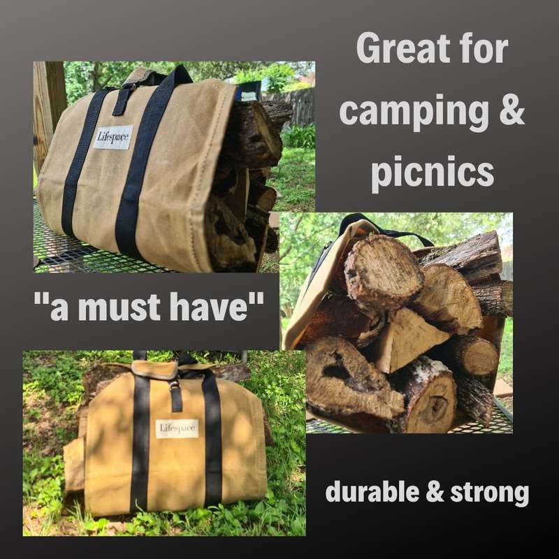 Lifespace Heavy Duty Canvas Firewood Log Carrier Bag with Handles