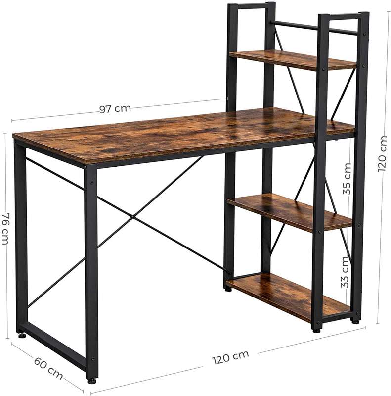 Lifespace Home Office Industrial Computer Desk with Bookshelf