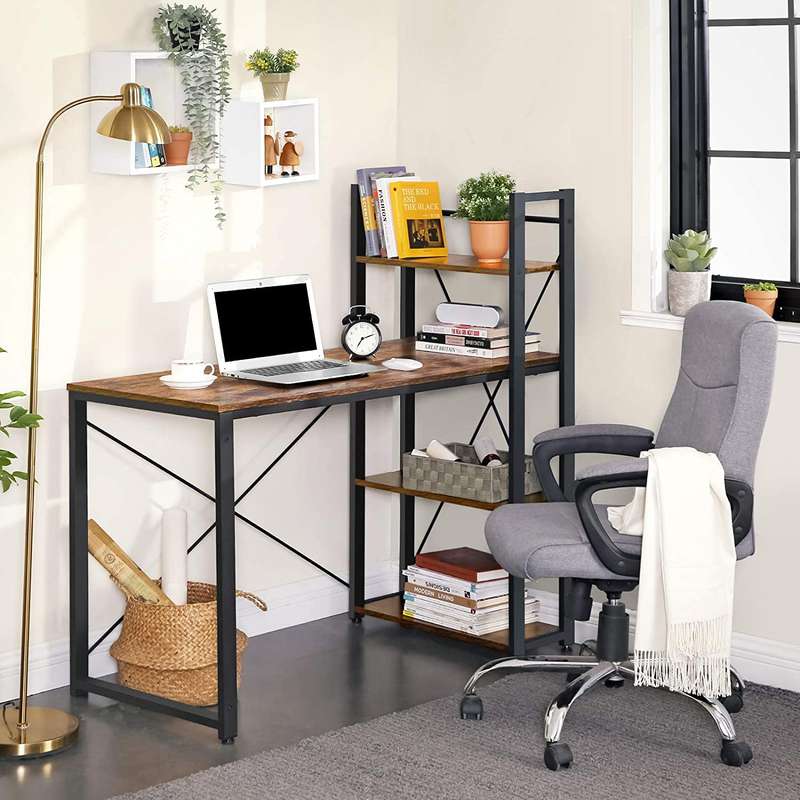 Lifespace Home Office Industrial Computer Desk with Bookshelf