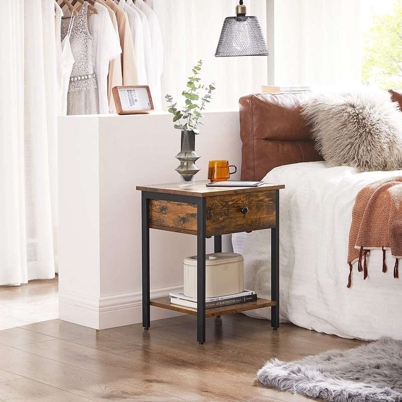 Lifespace Industrial Rustic Wood Side Table with Draw