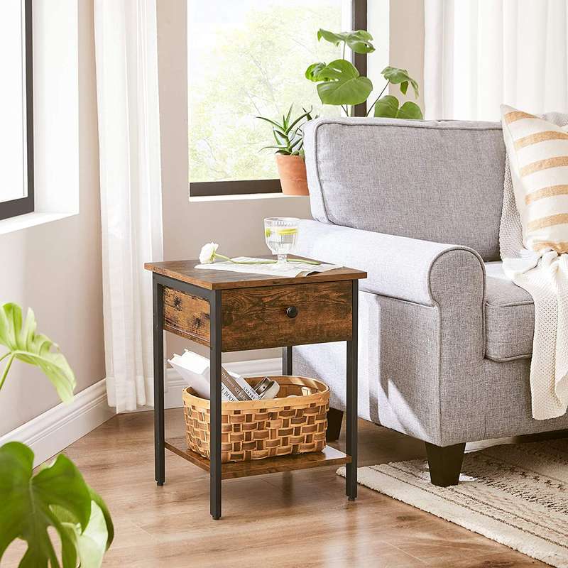 Lifespace Industrial Rustic Wood Side Table with Draw