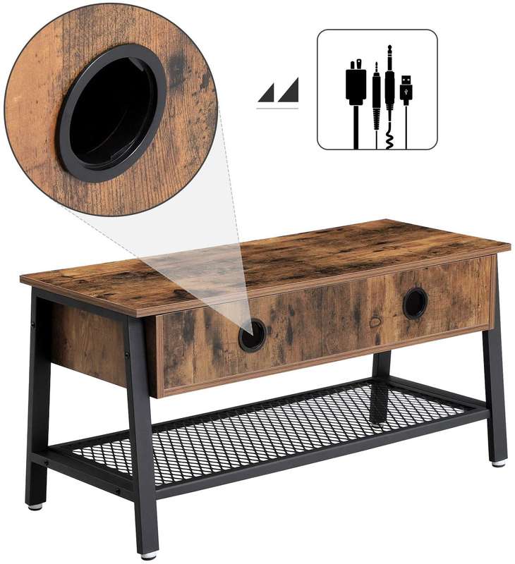 Lifespace Living Room Industrial Style Brown Wood Metal TV Stand Cabinet