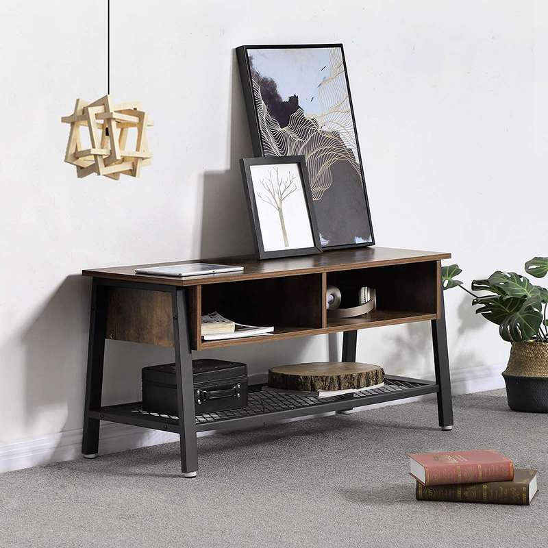 Lifespace Living Room Industrial Style Brown Wood Metal TV Stand Cabinet