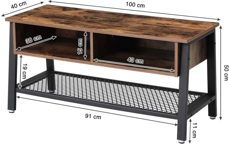 Lifespace Living Room Industrial Style Brown Wood Metal TV Stand Cabinet