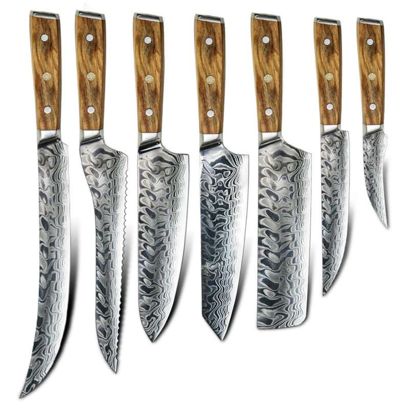 Lifespace Luxury 7" Nakiri Olive Wood Full Tang Damascus Knife