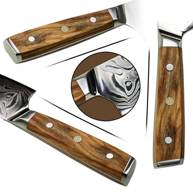 Lifespace Luxury 7" Nakiri Olive Wood Full Tang Damascus Knife