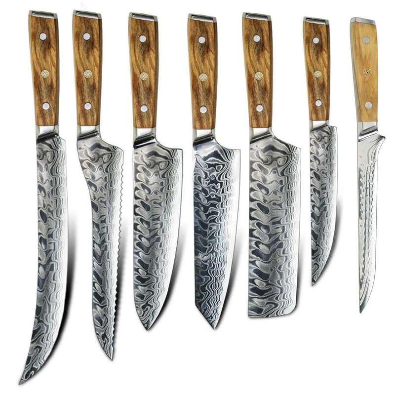 Lifespace Luxury 8" Kiristuke Olive Wood Full Tang Damascus Knife