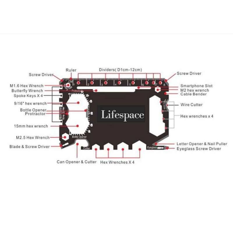 Lifespace Ninja Super Survival Stainless Steel Multi Tool Wallet Card