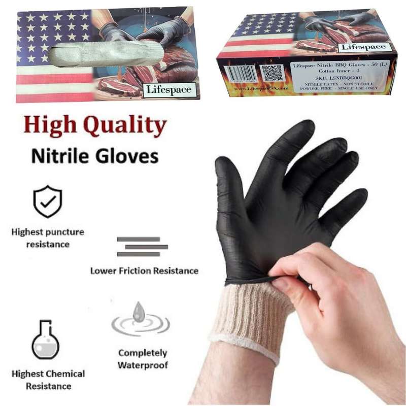 Lifespace Nitrile BBQ Gloves with Cotton Inner