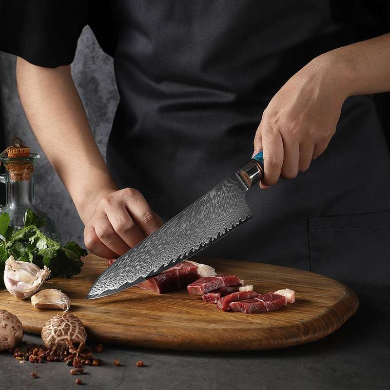 Lifespace Premium 7,5" Bread Knife w/ Resin Handle & Full Tang Damascus Blade