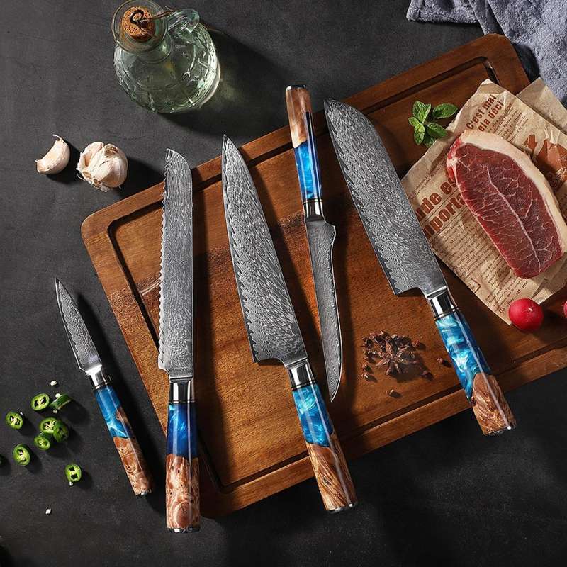Lifespace Premium 7,5" Bread Knife w/ Resin Handle & Full Tang Damascus Blade