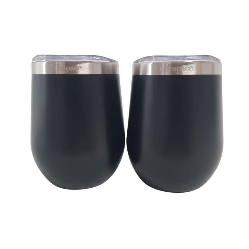 Lifespace Premium Stainless Steel Matt Black Double Walled Wine Cups / Mug - Pair