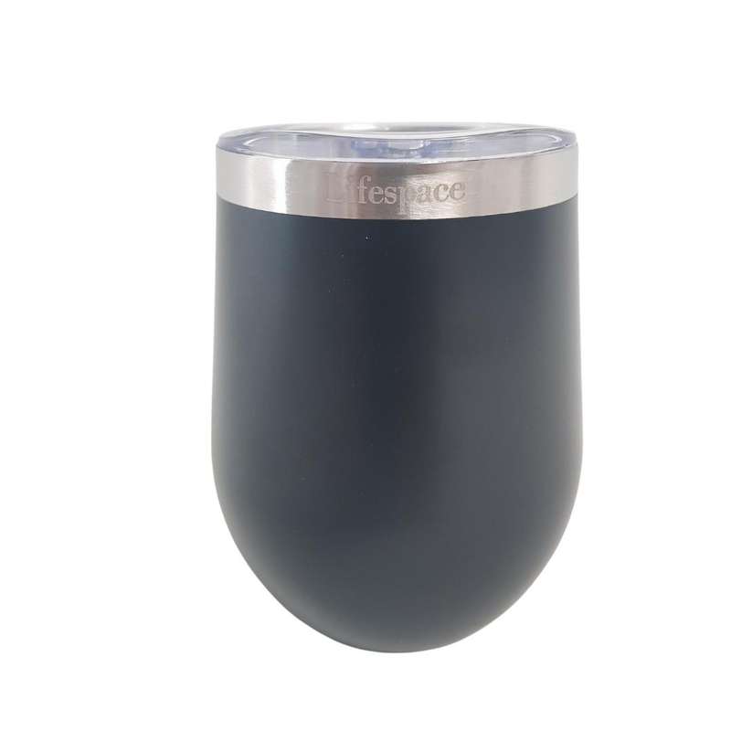 Lifespace Premium Stainless Steel Matt Black Double Walled Wine Cups / Mug - Pair