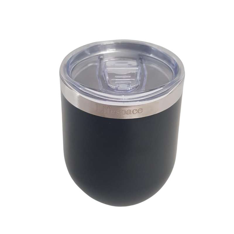 Lifespace Premium Stainless Steel Matt Black Double Walled Wine Cups / Mug - Pair