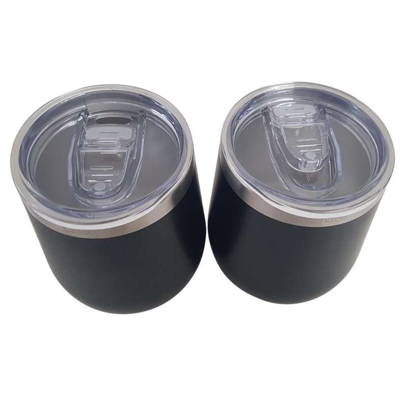 Lifespace Premium Stainless Steel Matt Black Double Walled Wine Cups / Mug - Pair