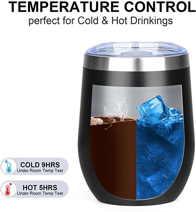 Lifespace Premium Stainless Steel Matt Black Double Walled Wine Cups / Mug - Pair