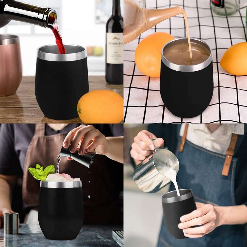 Lifespace Premium Stainless Steel Matt Black Double Walled Wine Cups / Mug - Pair