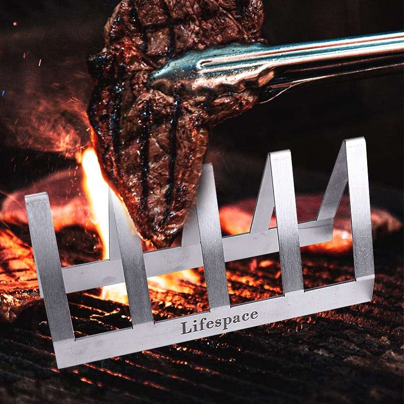 Lifespace Premium Stainless Steel T-Bone / Chop Rack - 4 Slot