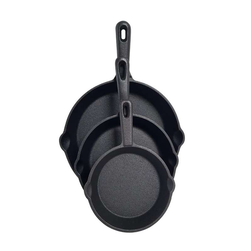 Lifespace Quality 3 Piece Matt Black Cast Iron Skillet Pan Set