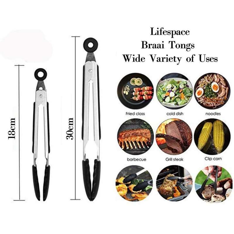 Lifespace Quality Braai & Grill Tongs - 30cm