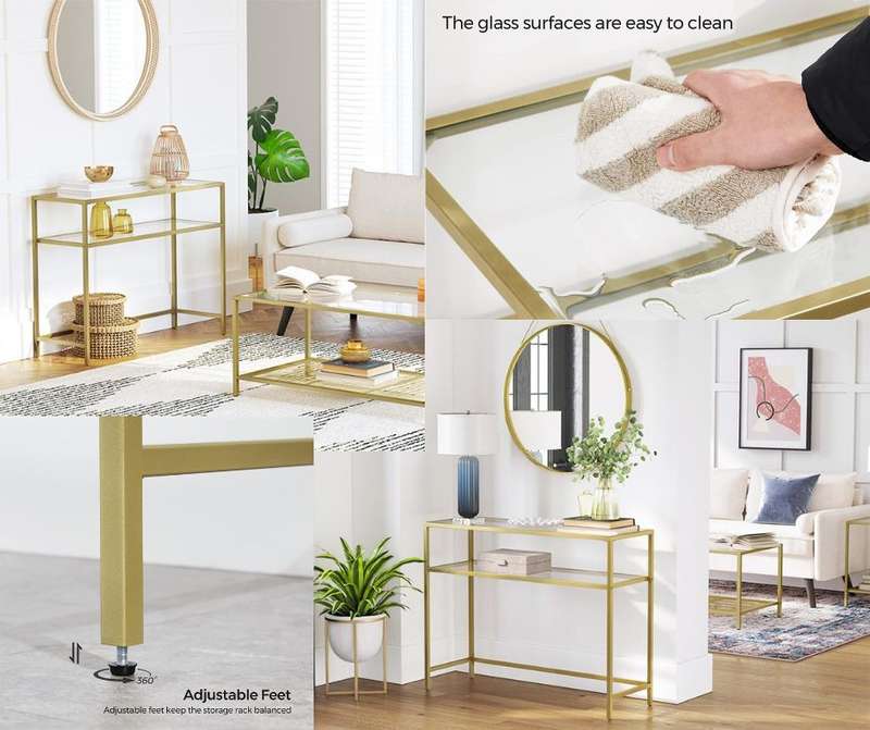 Lifespace Quality Console Hall Table with Gold Frame