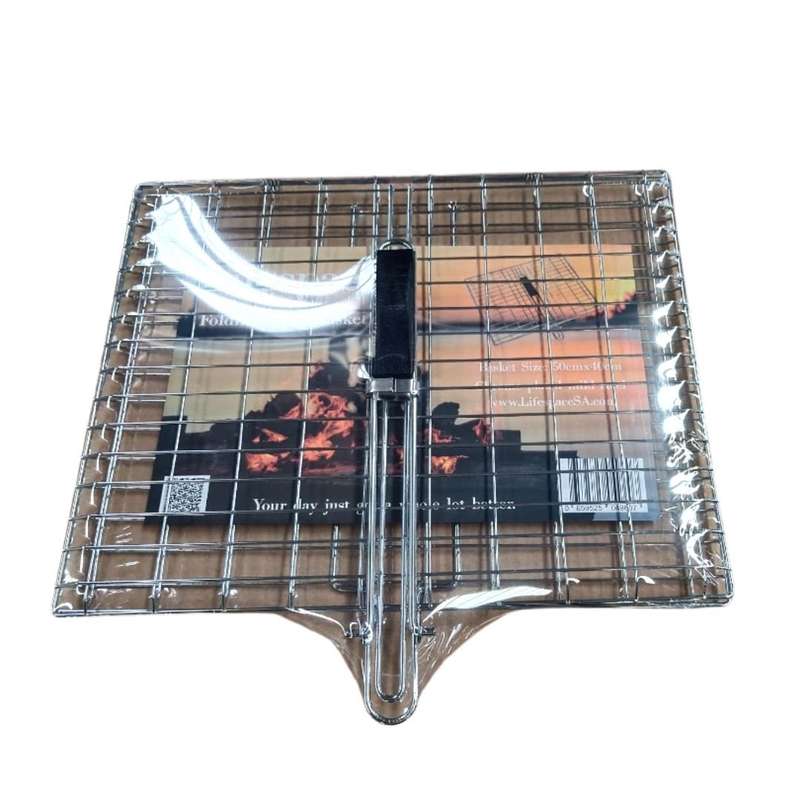 Lifespace Quality Large Braai Grid Basket with Folding Handle - Chrome