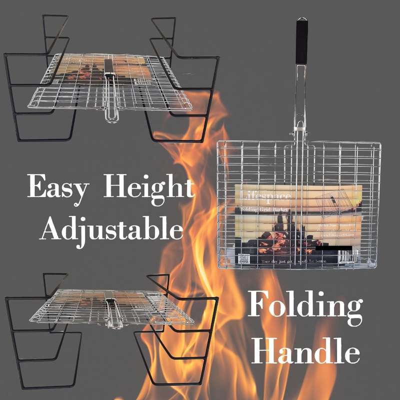 Lifespace Quality Large Braai Grid Basket with Folding Handle - Chrome