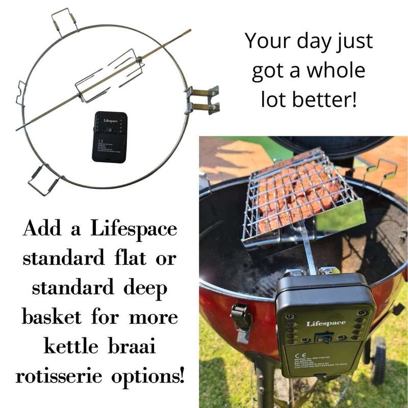 Lifespace Rotisserie Ring for 57cm Kettle Braai with Motor, Shaft & Prongs