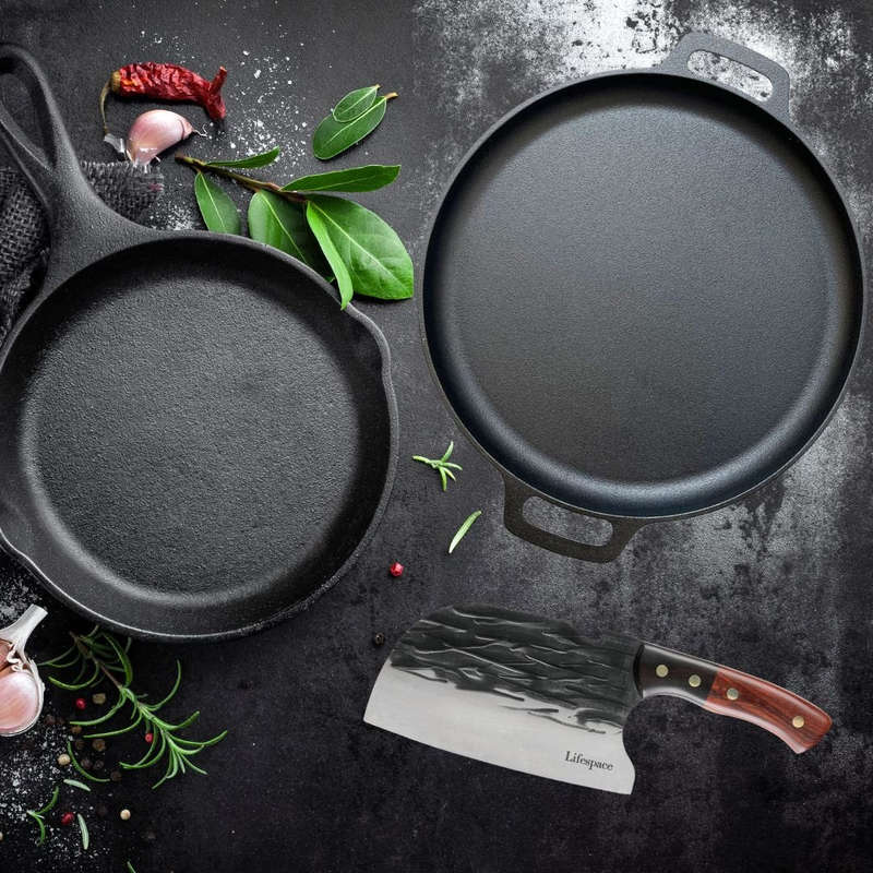 Lifespace Round Flat Cast Iron Grill Pan - 35cm