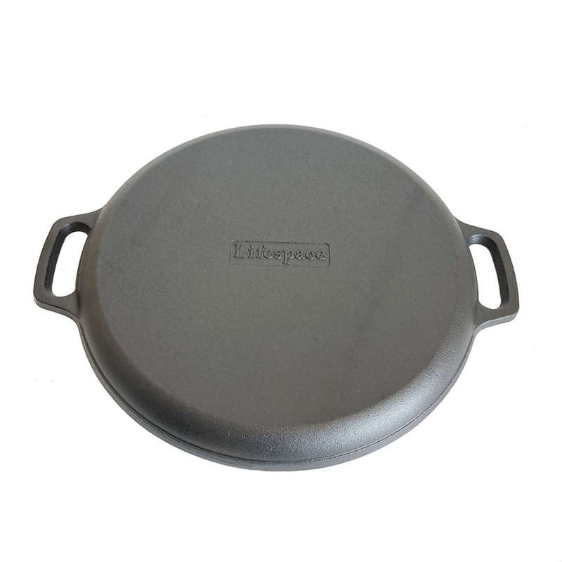 Lifespace Round Flat Cast Iron Grill Pan - 35cm