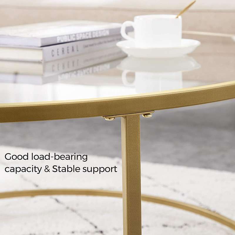 Lifespace Round Glass Coffee Centre Table with Gold Frame